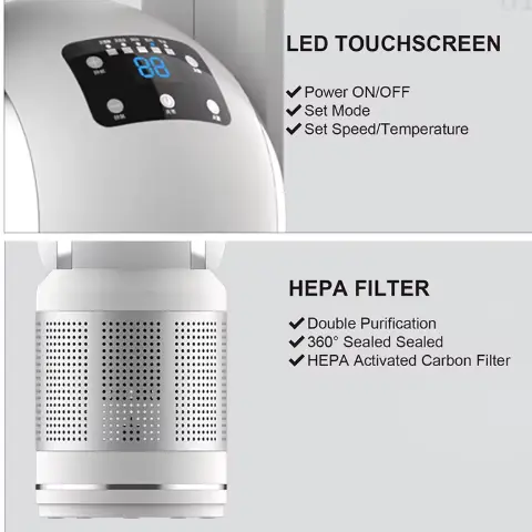Multifunctional Smart Home Hepa Filter Air Purifier With Bladeless Heater And Cooler Fan